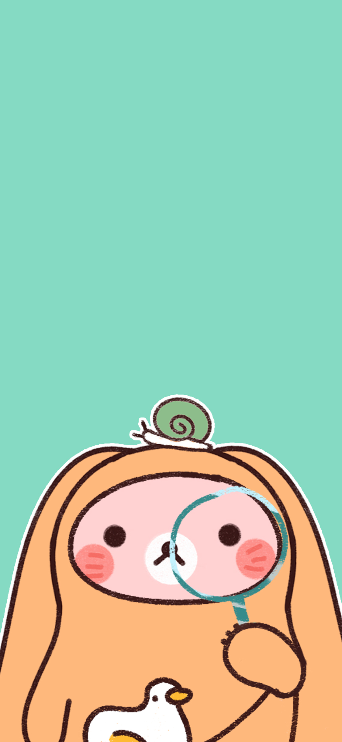 [2436×1125]绿色背景 卡通 萌物 苹果手机动漫壁纸图片