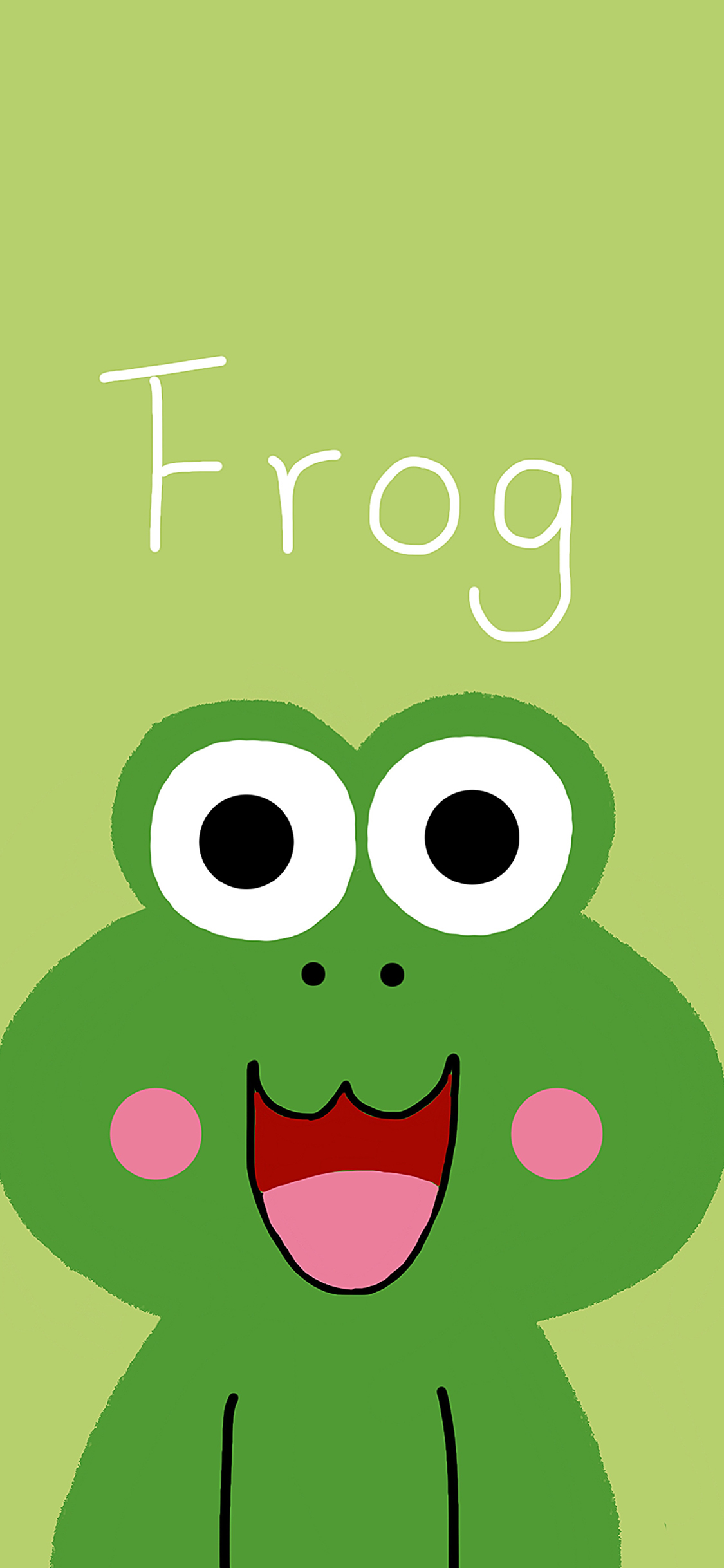 [2436×1125]绿色背景 卡通 青蛙 frog 苹果手机动漫壁纸图片