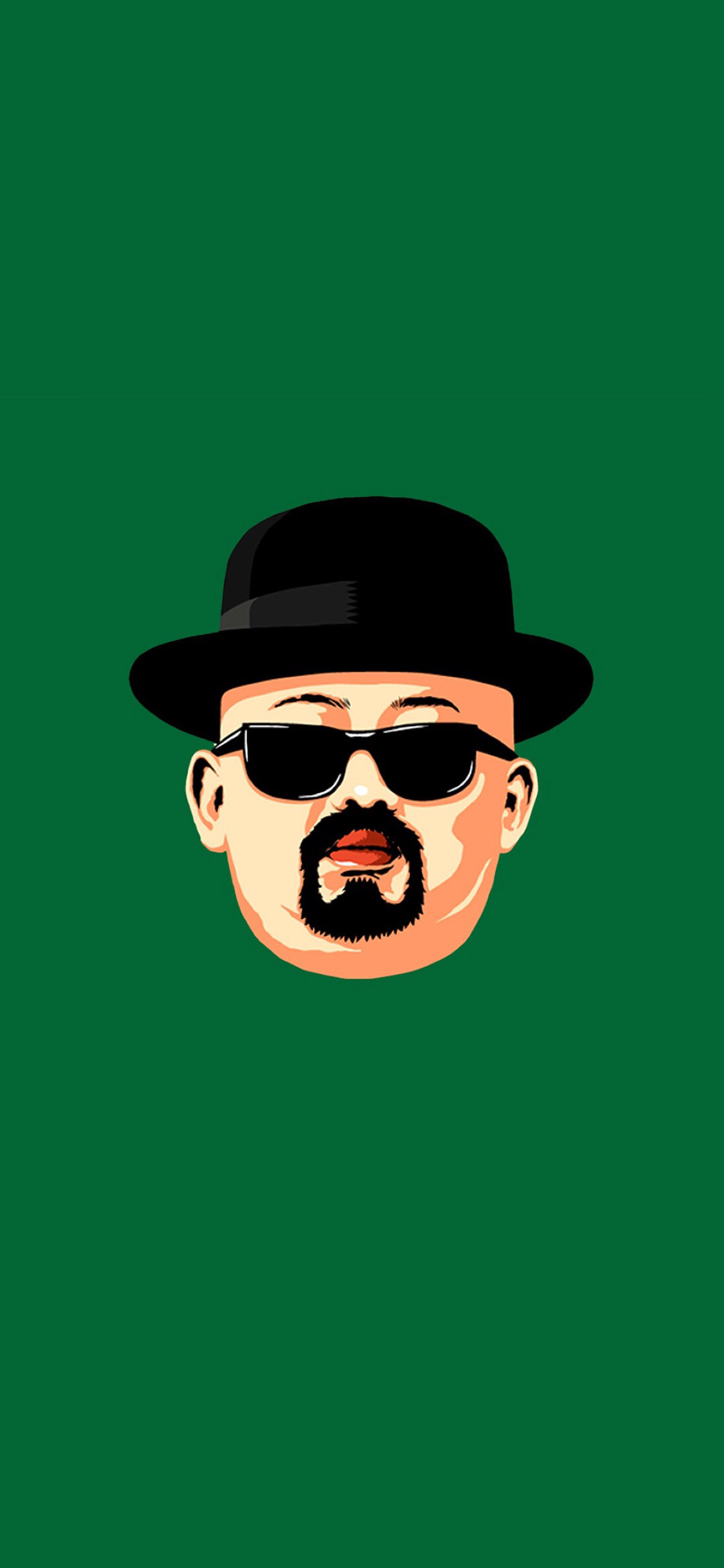[2436×1125]绿色背景 卡通人头 墨镜 苹果手机动漫壁纸图片
