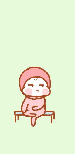 [2436x1125]绿色背景 卡通小人 二郎腿 苹果手机动漫壁纸图片
