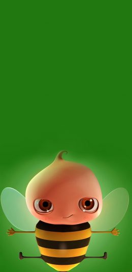 [2436x1125]绿色背景 小蜜蜂 卡通 苹果手机动漫壁纸图片
