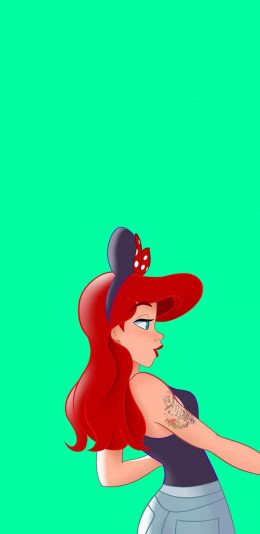 [2436x1125]绿色背景 迪士尼 人鱼公主 苹果手机动漫壁纸图片