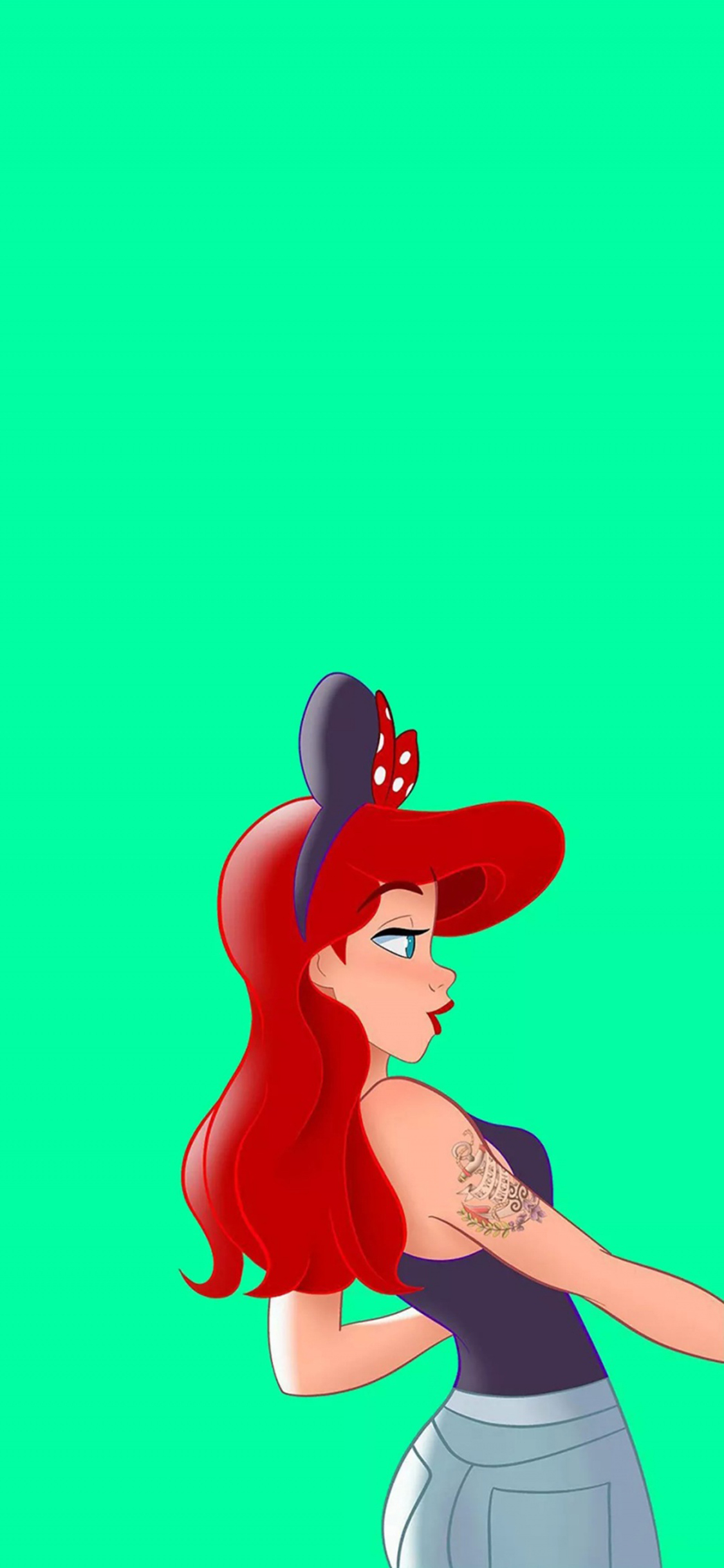 [2436×1125]绿色背景 迪士尼 人鱼公主 苹果手机动漫壁纸图片