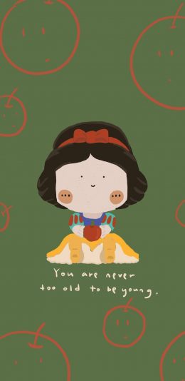 [2436x1125]绿色背景 迪士尼 白雪公主 苹果手机动漫壁纸图片