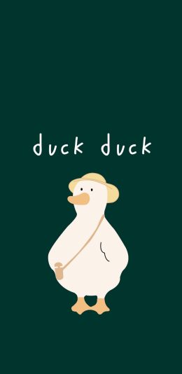 [2436x1125]绿色背景 鸭子 卡通 duck duck 苹果手机动漫壁纸图片