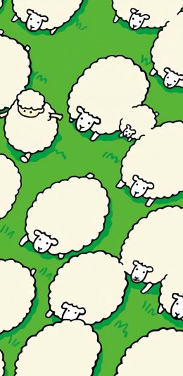 [2436x1125]羊群 卡通 绵羊 放牧 苹果手机动漫壁纸图片