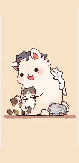 [2436x1125]羊驼 卡通 猫咪 手绘 草泥马 苹果手机动漫壁纸图片