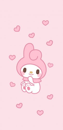 [2436x1125]美乐蒂 粉色 卡通 可爱 Melody 爱心 苹果手机动漫壁纸图片