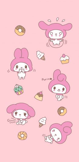 [2436x1125]美乐蒂 粉色 卡通 可爱 Melody 甜品 苹果手机动漫壁纸图片