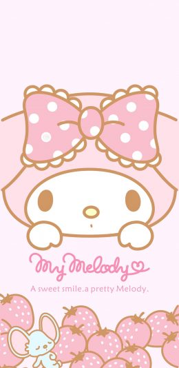 [2436x1125]美乐蒂 粉色 卡通 可爱 Melody 蝴蝶结 苹果手机动漫壁纸图片