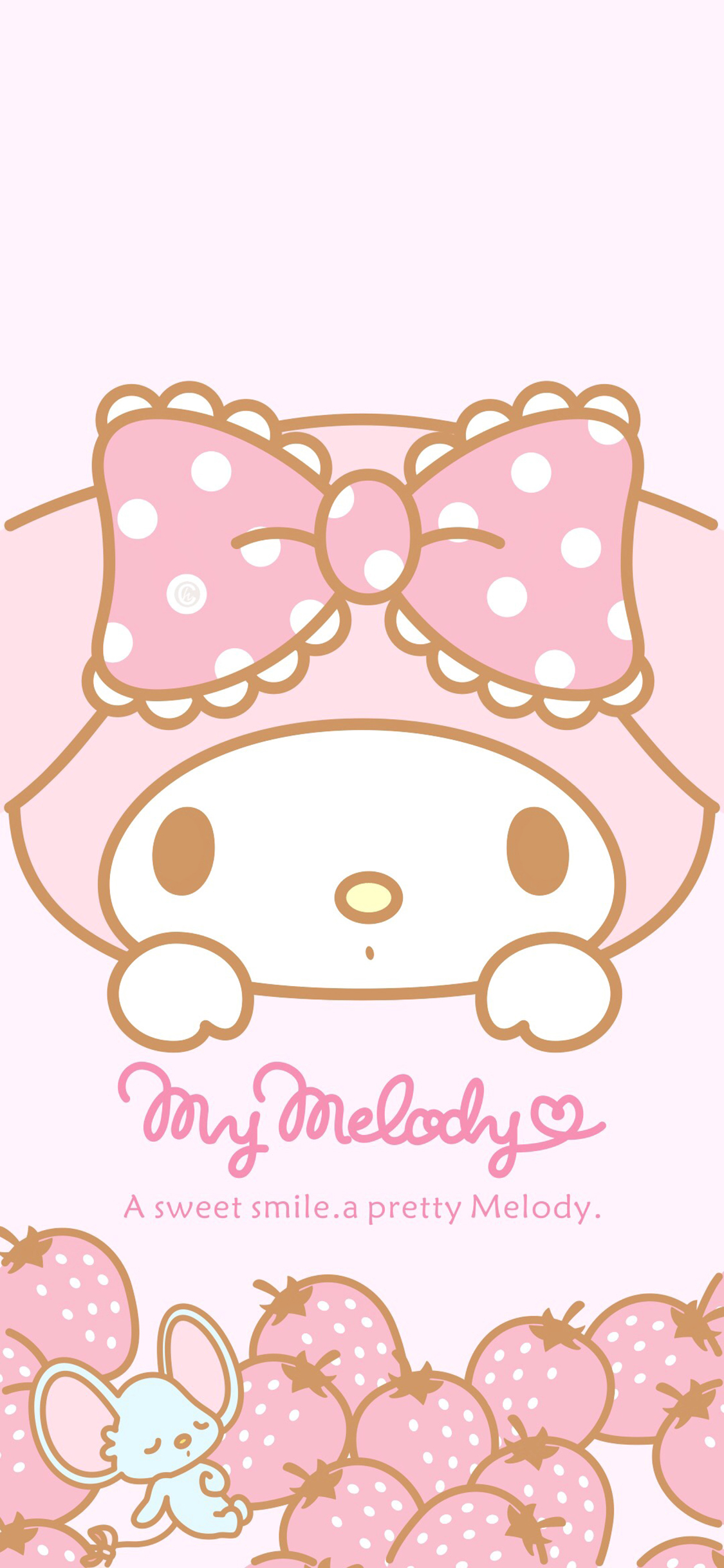 [2436×1125]美乐蒂 粉色 卡通 可爱 Melody 蝴蝶结 苹果手机动漫壁纸图片