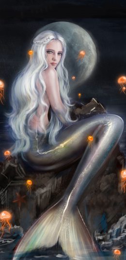 [2436x1125]美人鱼 插画 CG原画（取自站酷网：纯情的黄） 苹果手机动漫壁纸图片