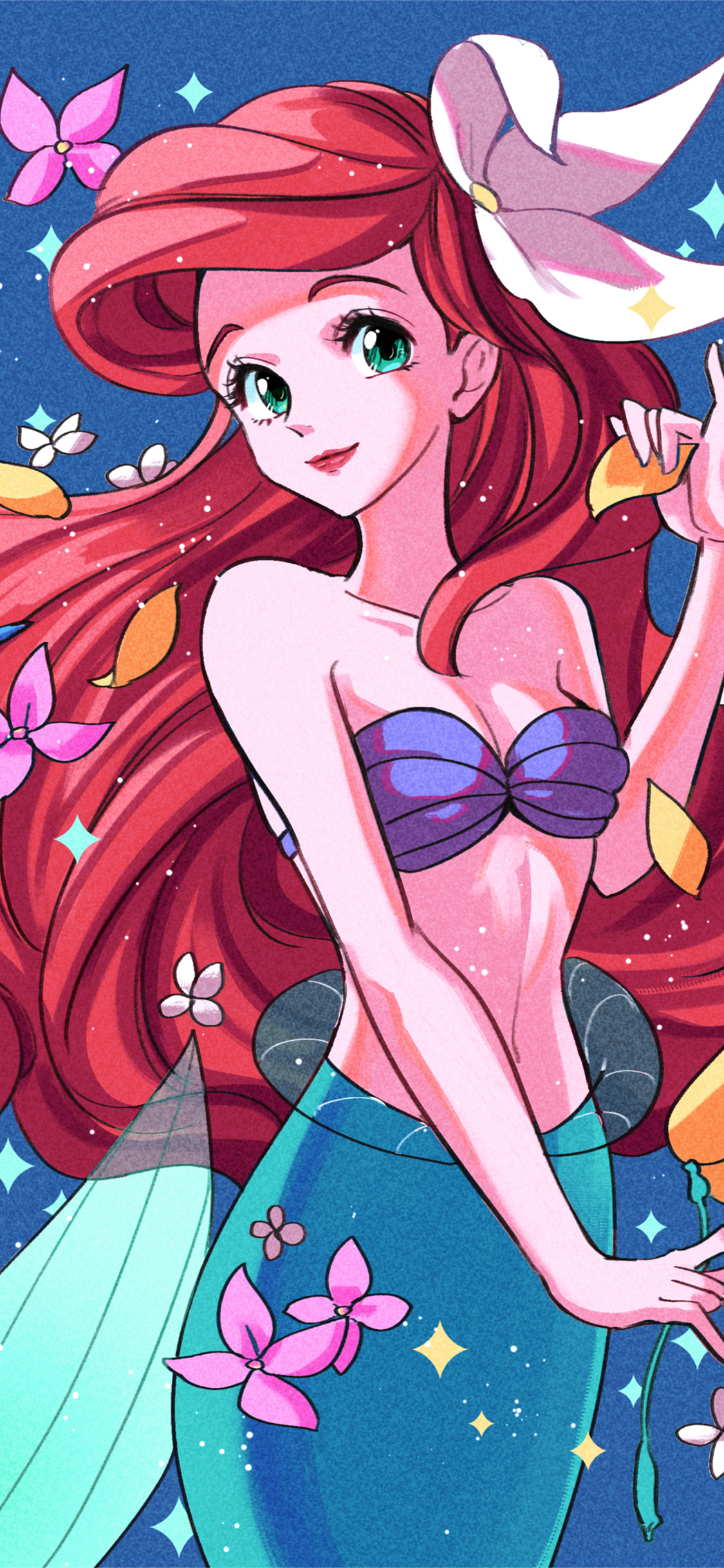 [2436×1125]美人鱼 迪士尼 公主 海底 苹果手机动漫壁纸图片