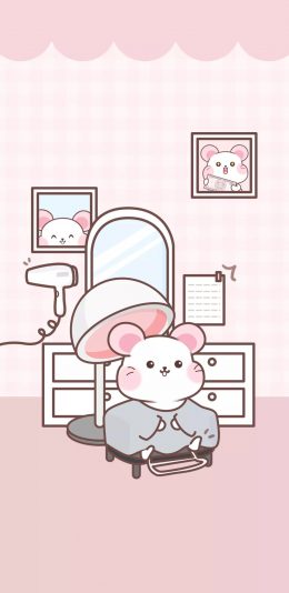 [2436x1125]美发 老鼠 发廊 粉色 苹果手机动漫壁纸图片