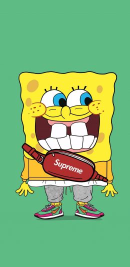 [2436x1125]美国 动画 海绵宝宝 supreme 潮流 苹果手机动漫壁纸图片