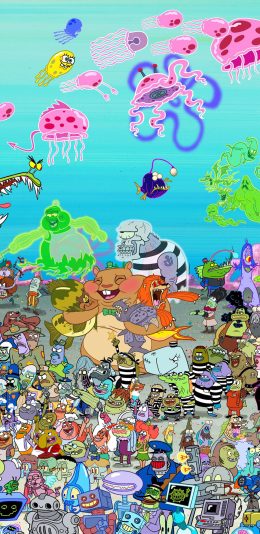 [2436x1125]美国 动画 海绵宝宝 比基尼海滩  合集 苹果手机动漫壁纸图片