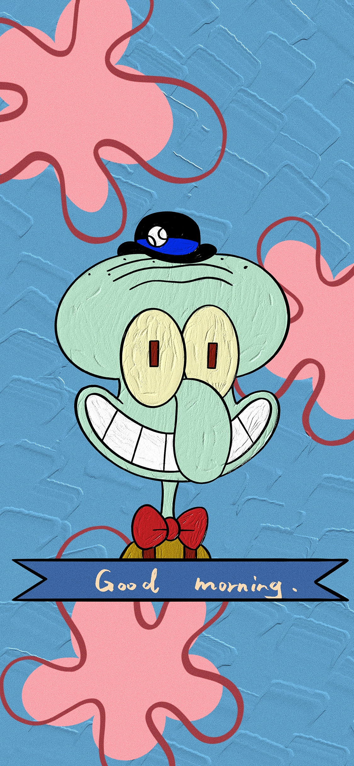 [2436×1125]美国 动画 海绵宝宝 章鱼哥（取自微博：时间偏好） 苹果手机动漫壁纸图片