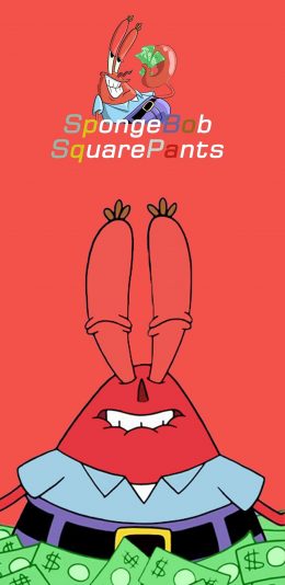 [2436x1125]美国 动画 海绵宝宝与派大星 蟹老板 苹果手机动漫壁纸图片