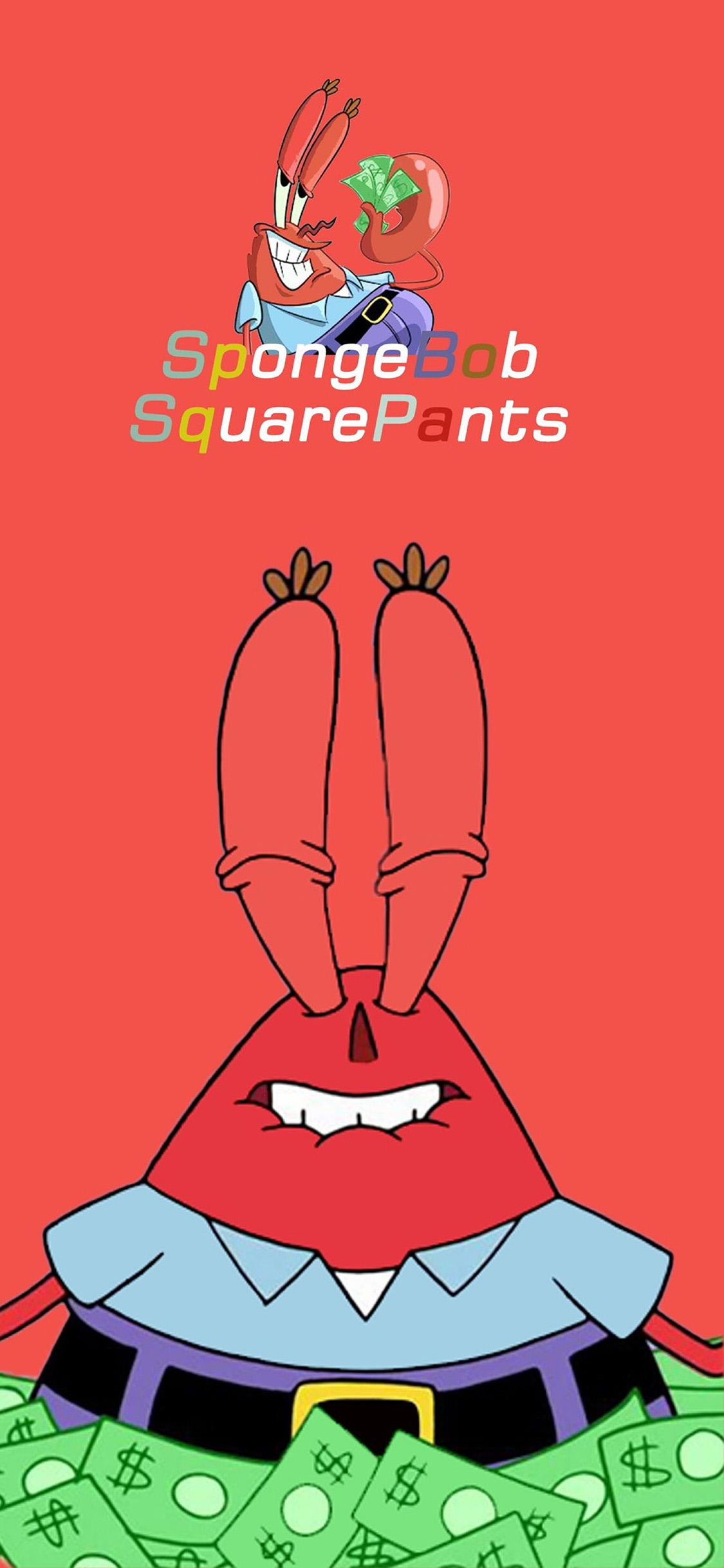 [2436×1125]美国 动画 海绵宝宝与派大星 蟹老板 苹果手机动漫壁纸图片