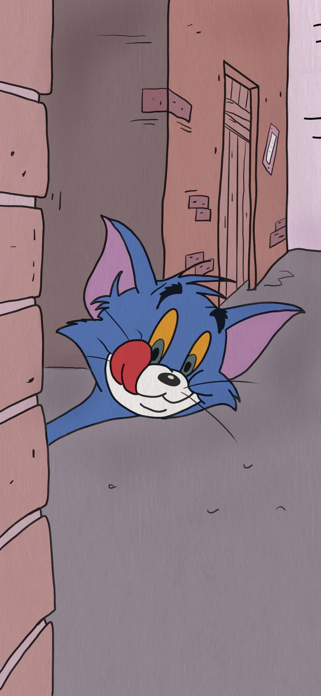 [2436×1125]美国 动画 猫和老鼠 Tom 汤姆猫 苹果手机动漫壁纸图片