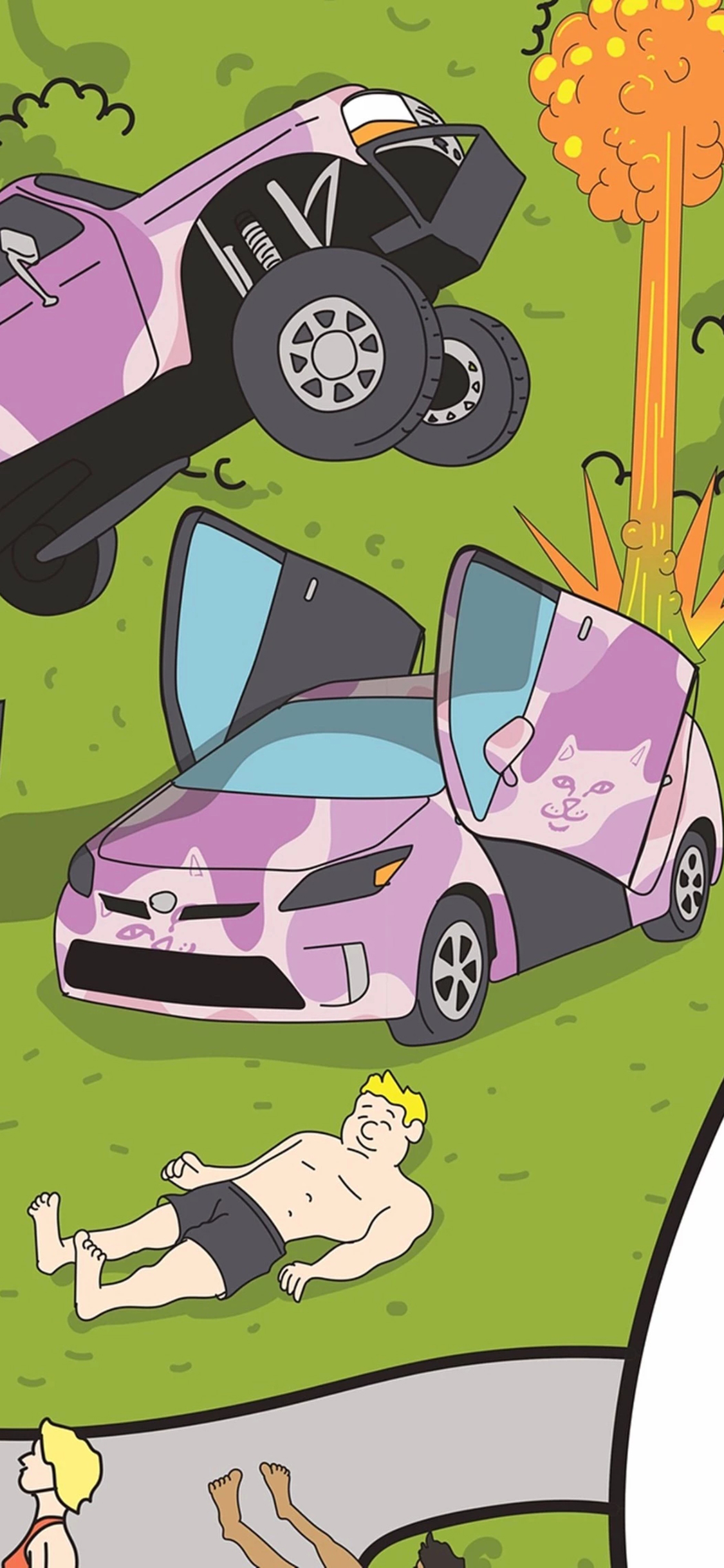 [2436×1125]美国 品牌 贱猫 汽车 人物 苹果手机动漫壁纸图片