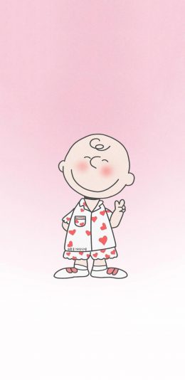 [2436x1125]美国 花生漫画 史努比 查理布朗 粉色渐变 苹果手机动漫壁纸图片