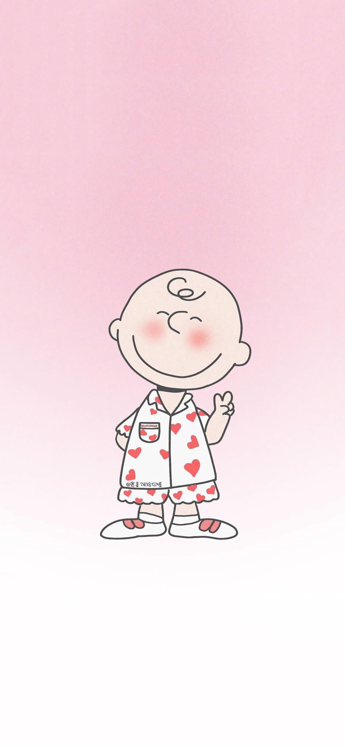 [2436×1125]美国 花生漫画 史努比 查理布朗 粉色渐变 苹果手机动漫壁纸图片