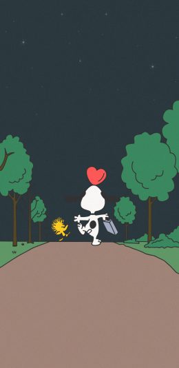 [2436x1125]美国 花生漫画 史努比 背影 苹果手机动漫壁纸图片