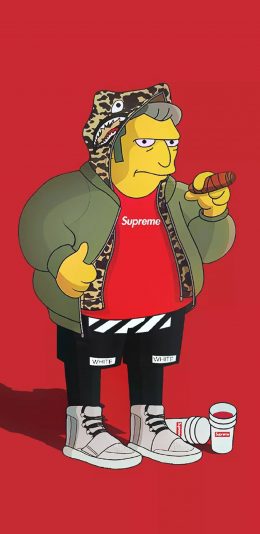 [2436x1125]美国 辛普森一家 潮牌 supreme 苹果手机动漫壁纸图片