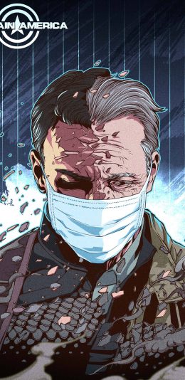 [2436x1125]美国队长 漫威 插画 疫情 口罩（取自站酷网：插画杨权） 苹果手机动漫壁纸图片