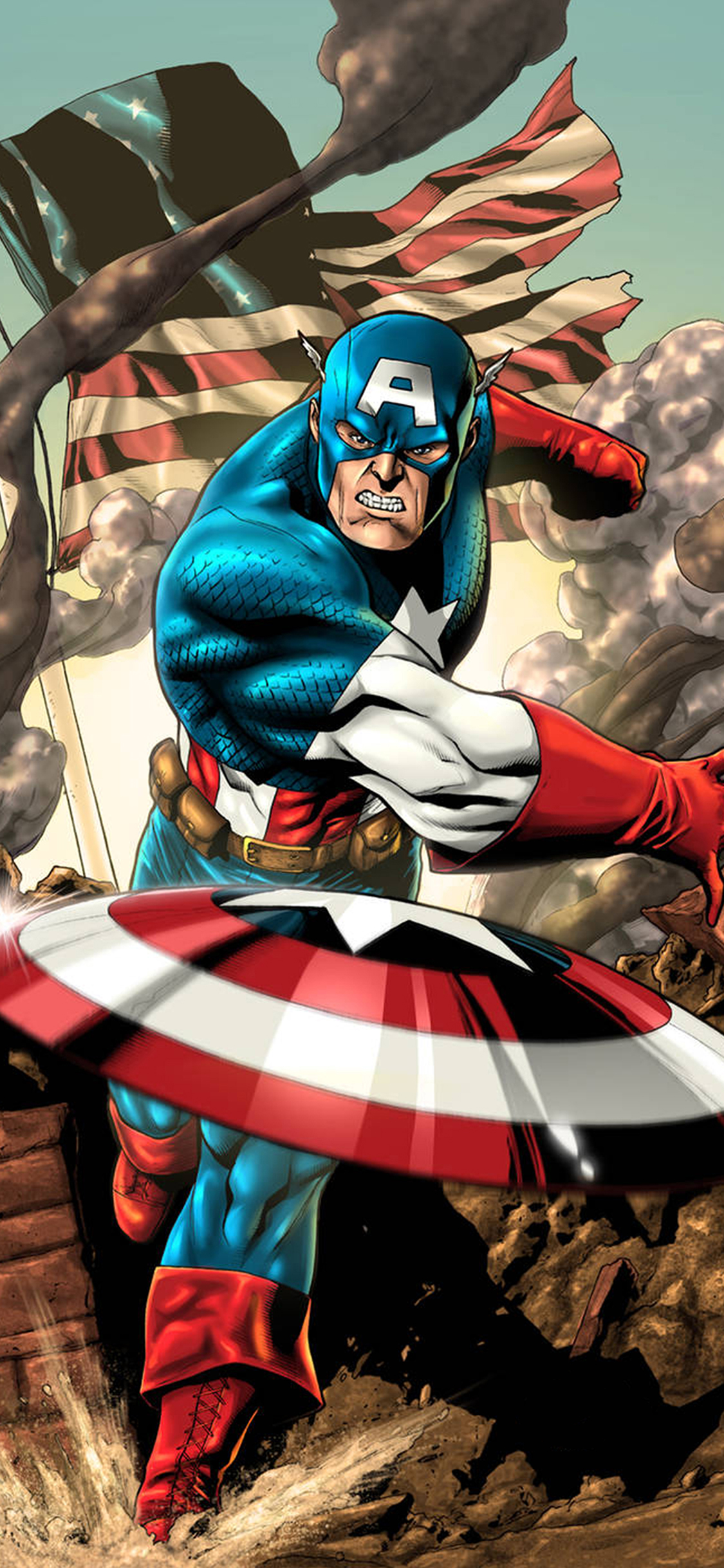 [2436×1125]美国队长 漫威 超级英雄 漫画 苹果手机动漫壁纸图片