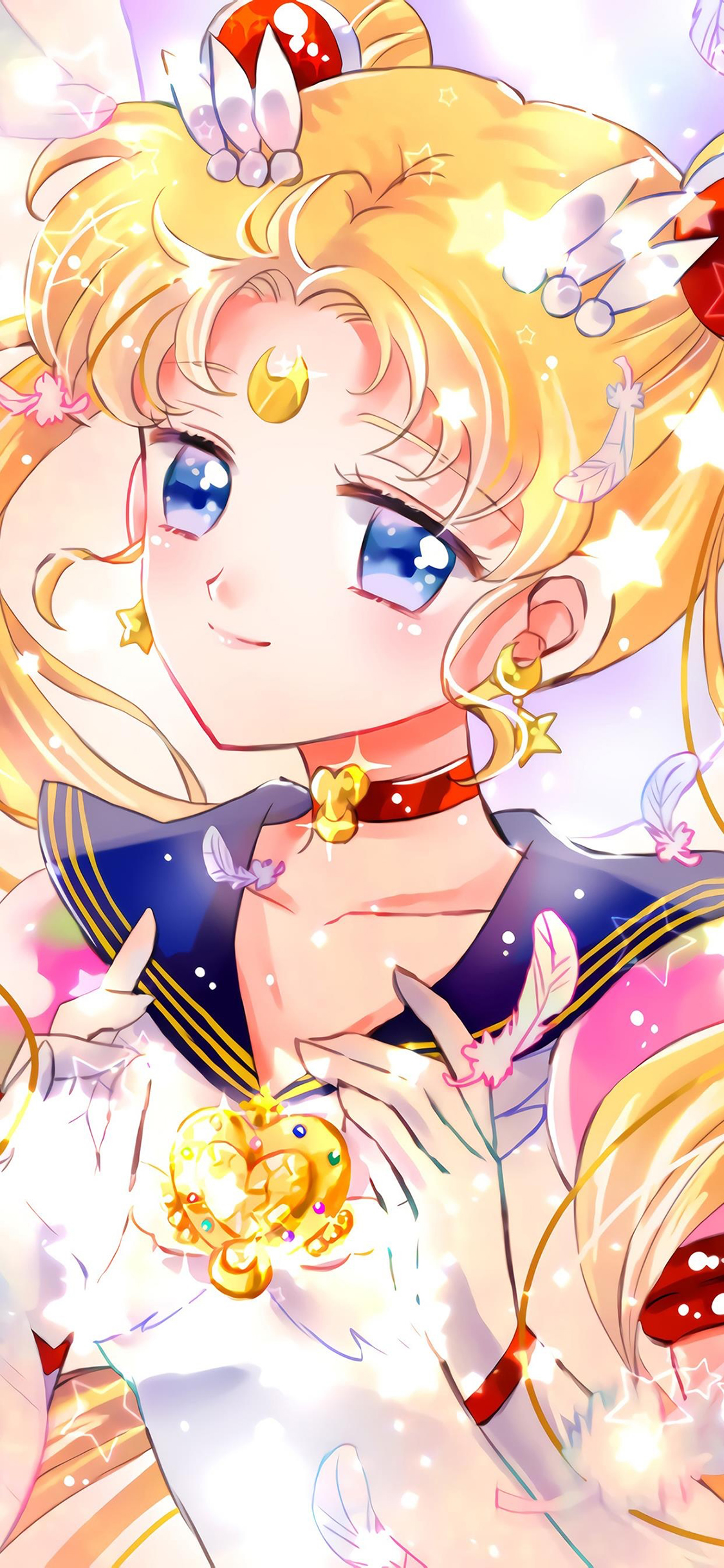 [2436×1125]美少女战士 动画 月野兔 水冰月 羽毛 苹果手机动漫壁纸图片