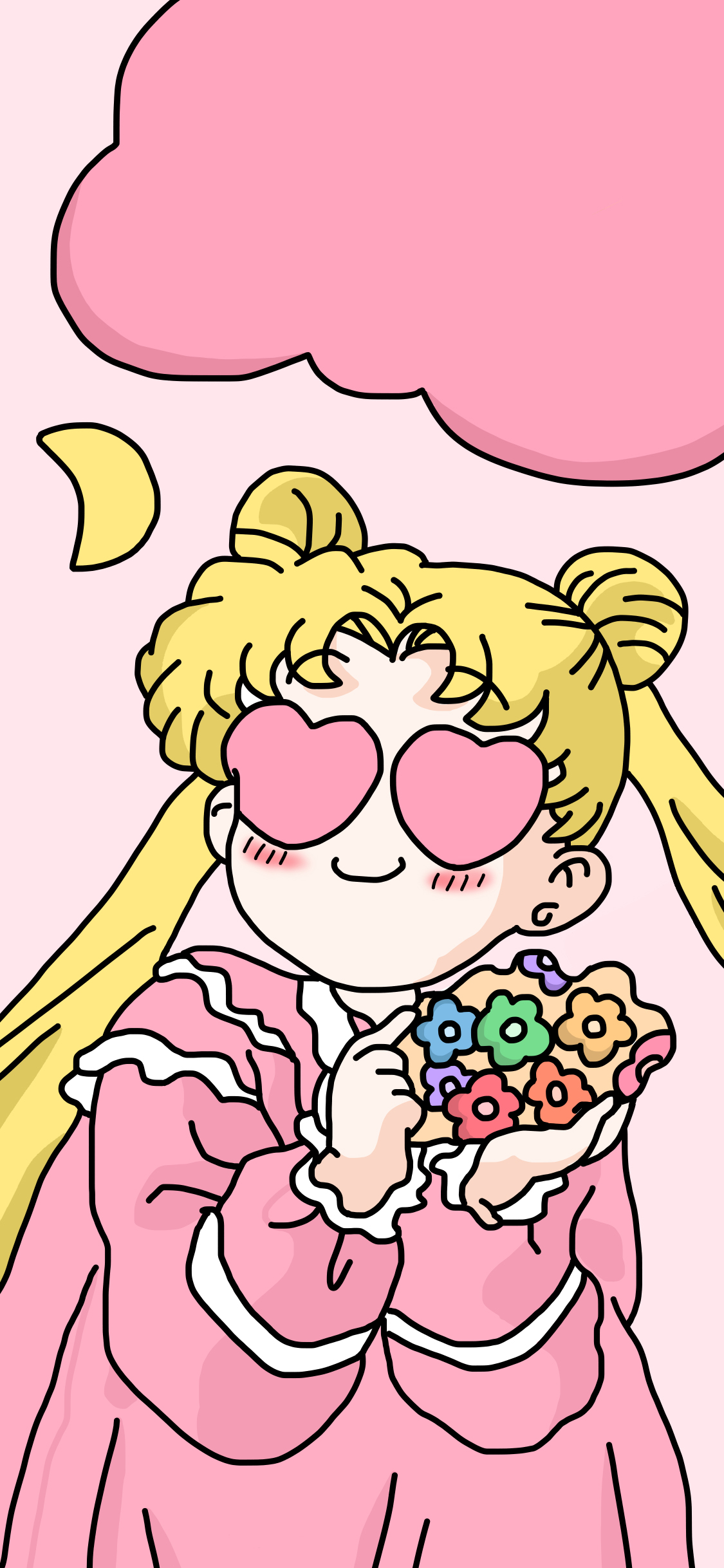 [2436×1125]美少女战士 可爱 爱心 粉 苹果手机动漫壁纸图片