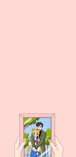 [2436x1125]美少女战士 情侣 动画 粉色 爱情 相片 苹果手机动漫壁纸图片