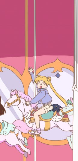 [2436x1125]美少女战士 水冰月 旋转木马 动画 粉色 苹果手机动漫壁纸图片