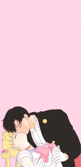 [2436x1125]美少女战士 水冰月 粉色 漫画 日本 亲吻 苹果手机动漫壁纸图片