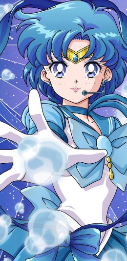 [2436x1125]美少女战士 水野亚美 蓝色 日本 动画 苹果手机动漫壁纸图片