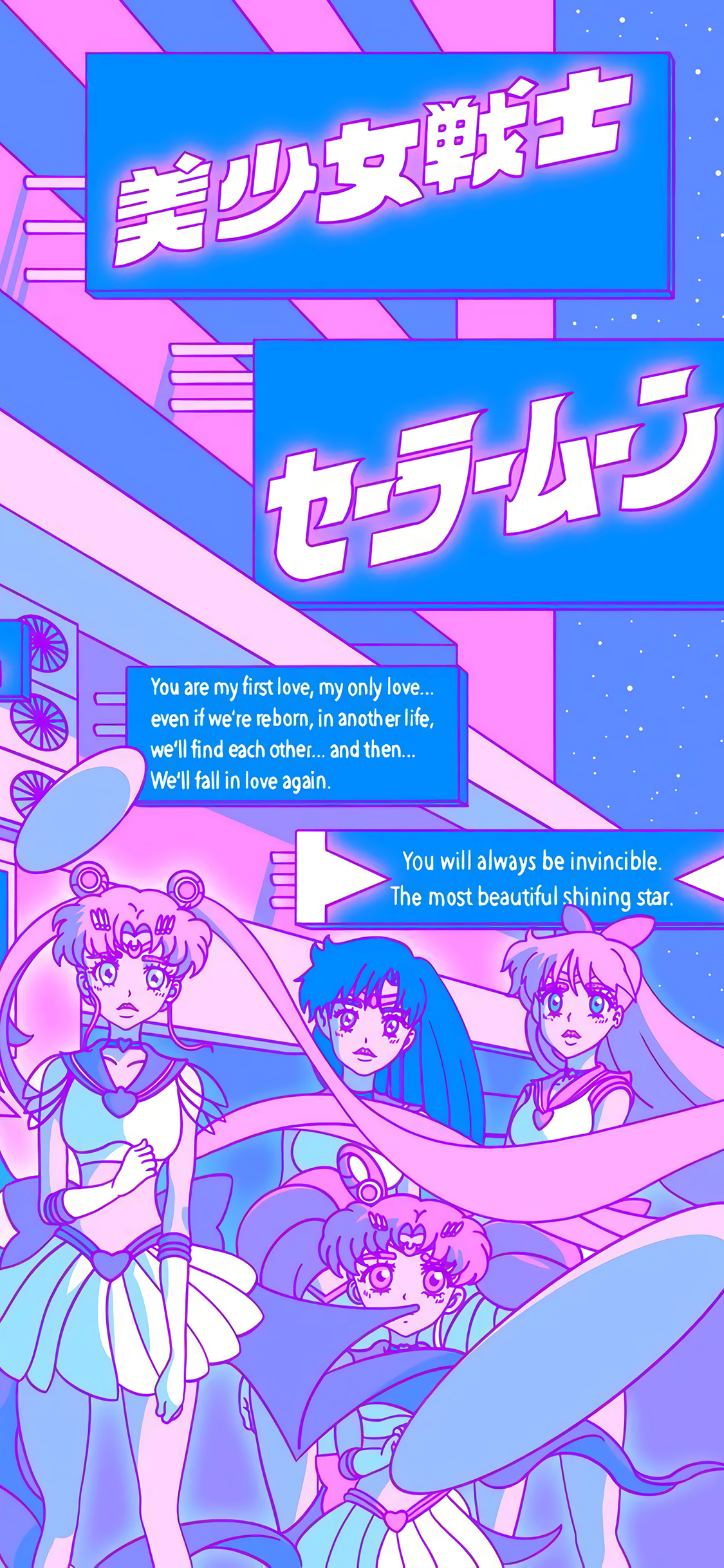 [2436×1125]美少女战士 漫画 日系 蓝色 苹果手机动漫壁纸图片