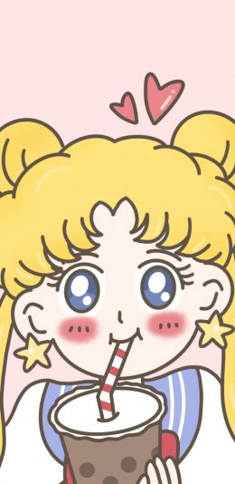 [2436x1125]美少女战士 珍珠奶茶 爱心 苹果手机动漫壁纸图片