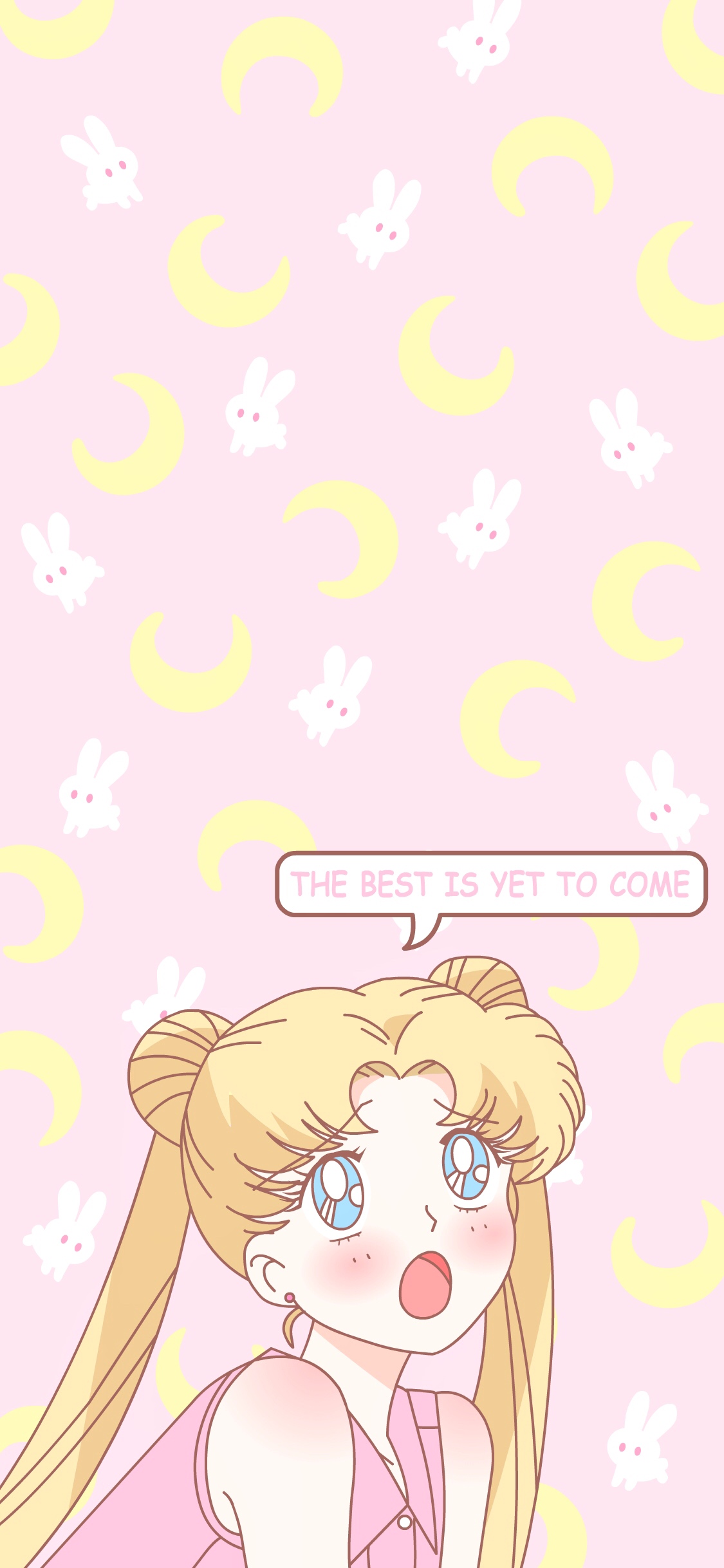 [2436×1125]美少女战士 粉色 兔子 月亮 苹果手机动漫壁纸图片