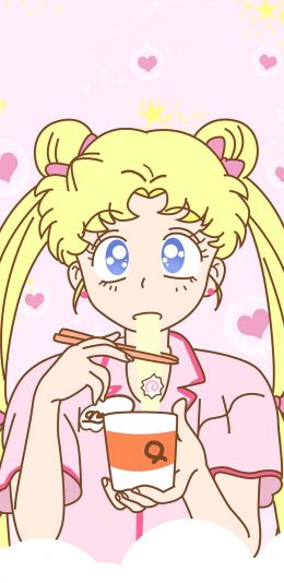 [2436x1125]美少女战士 粉色 卡通 爱心 方便面 苹果手机动漫壁纸图片