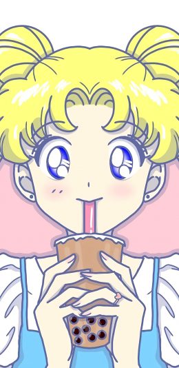 [2436x1125]美少女战士 粉色 卡通 珍珠奶茶 苹果手机动漫壁纸图片