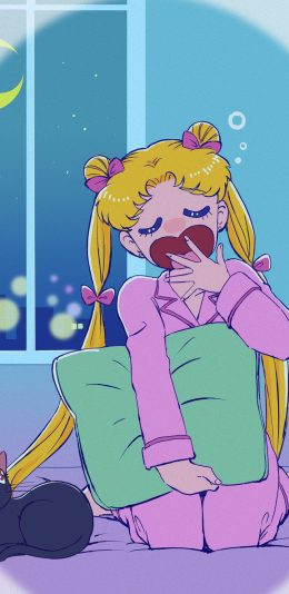 [2436x1125]美少女战士 粉色 水冰月 动画 困 夜晚 苹果手机动漫壁纸图片