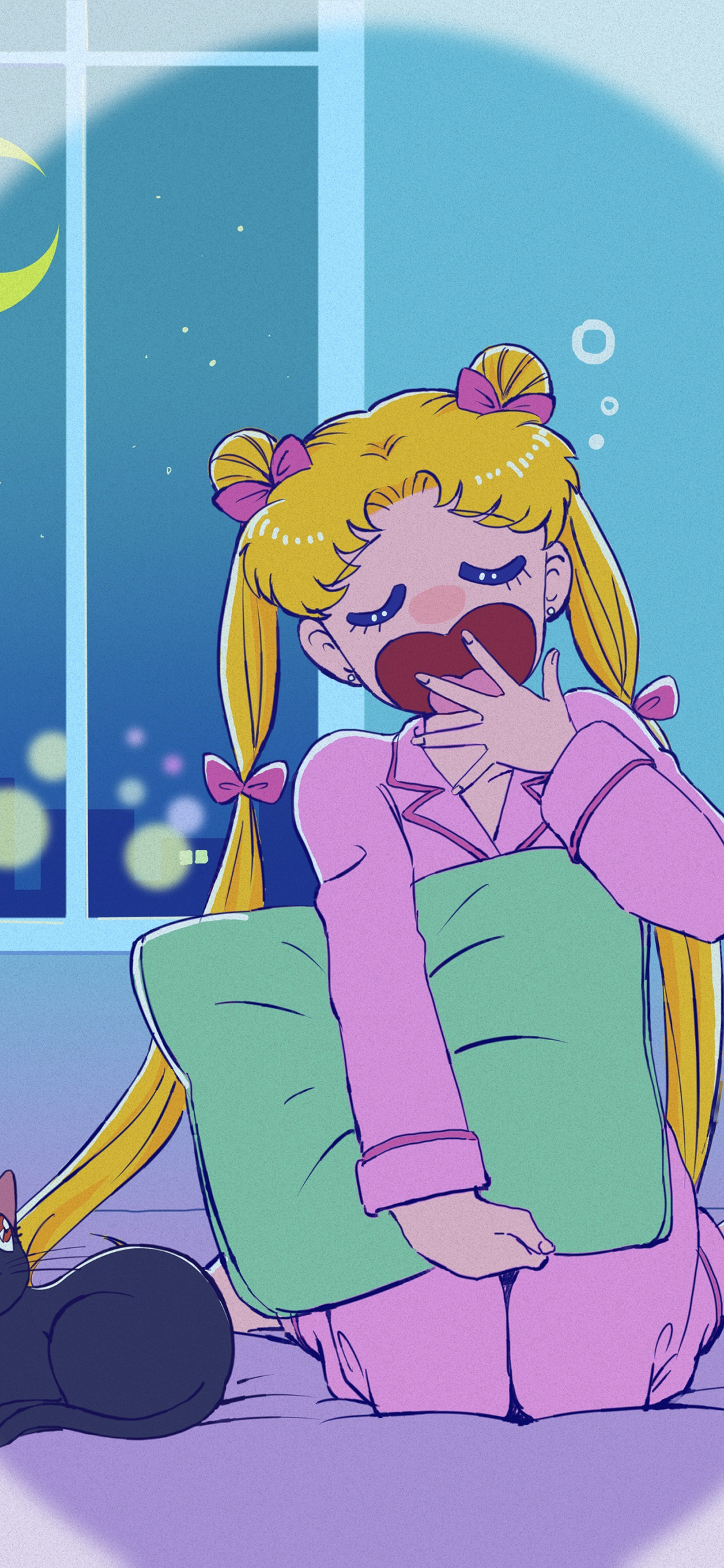 [2436×1125]美少女战士 粉色 水冰月 动画 困 夜晚 苹果手机动漫壁纸图片