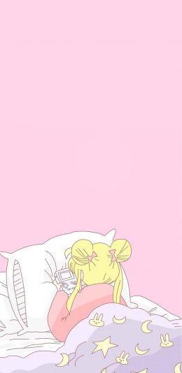 [2436x1125]美少女战士 粉色 漫画 被窝 月野兔 苹果手机动漫壁纸图片