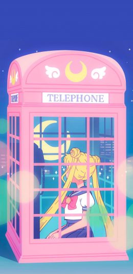 [2436x1125]美少女战士 粉色 电话亭 月亮 水冰月 苹果手机动漫壁纸图片