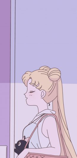 [2436x1125]美少女战士 紫色 动画 猫咪 月野兔 苹果手机动漫壁纸图片