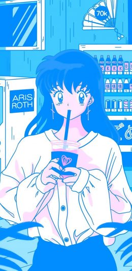 [2436x1125]美少女战士 饮料 漫画 蓝色 苹果手机动漫壁纸图片