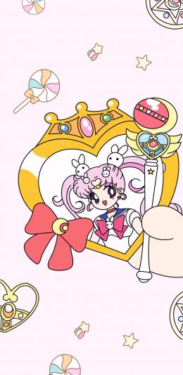 [2436x1125]美少女战士 魔法棒 小小兔 粉色 蝴蝶结 苹果手机动漫壁纸图片