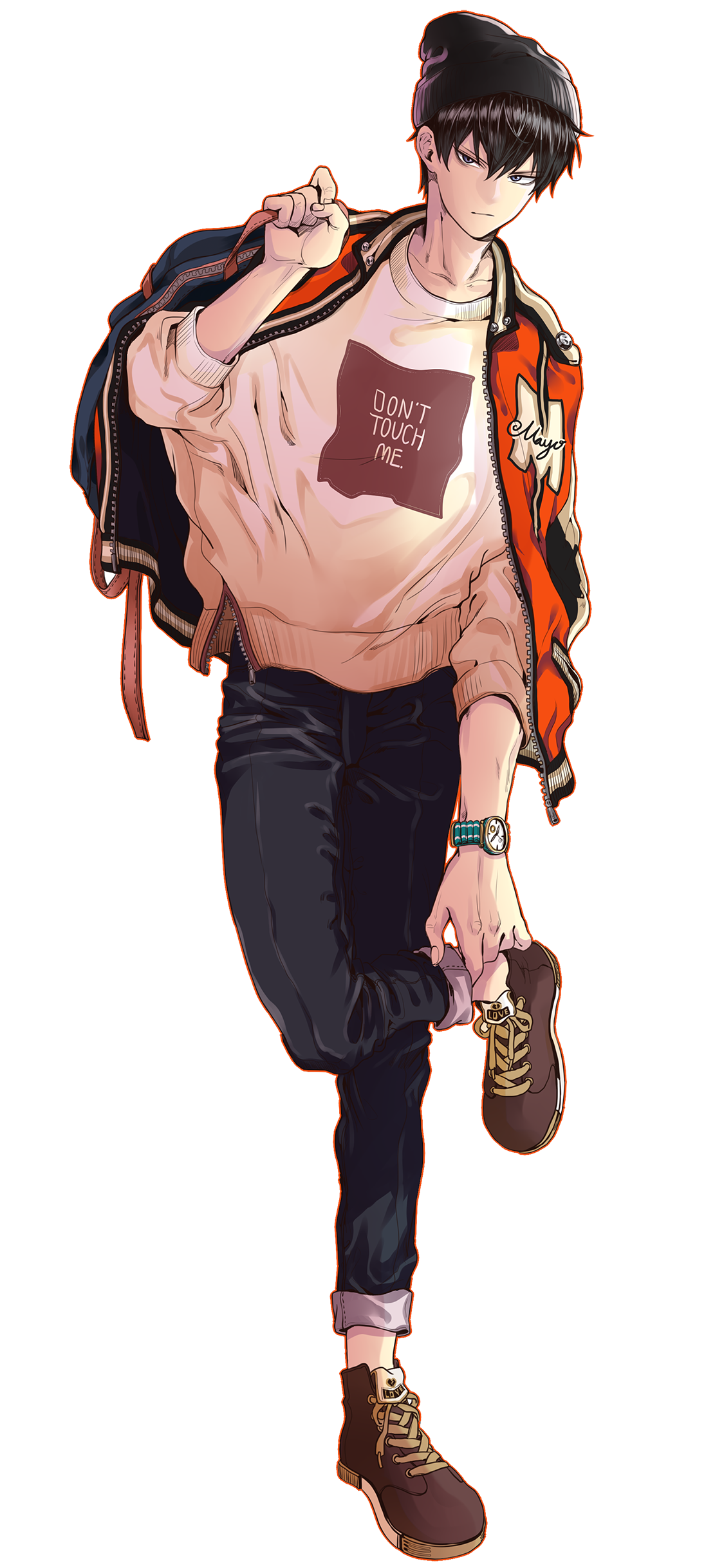 [2436×1125]美少年 漫画 时尚少年 背包 潮流 苹果手机动漫壁纸图片